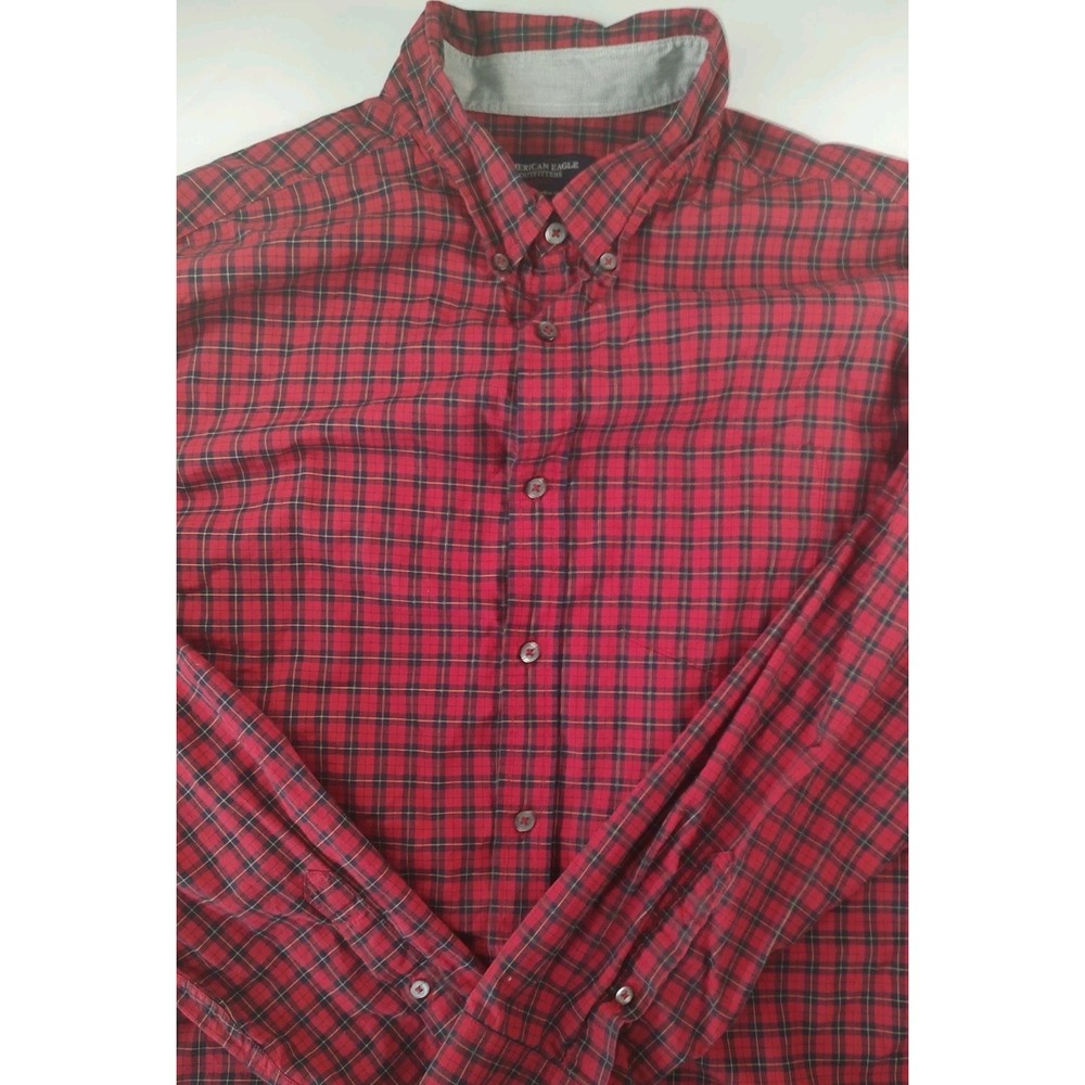 American Eagle‎ Outfitters Red Plaid Prep Fit Button Down Shirt Mens XL Cotton